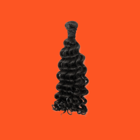Deep Curly Hair Single Strand on an orange background.