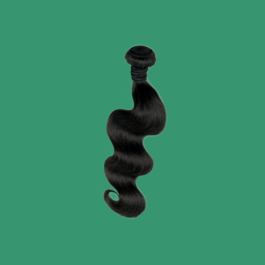 Raw Body Wave Hair single strand on a green background.